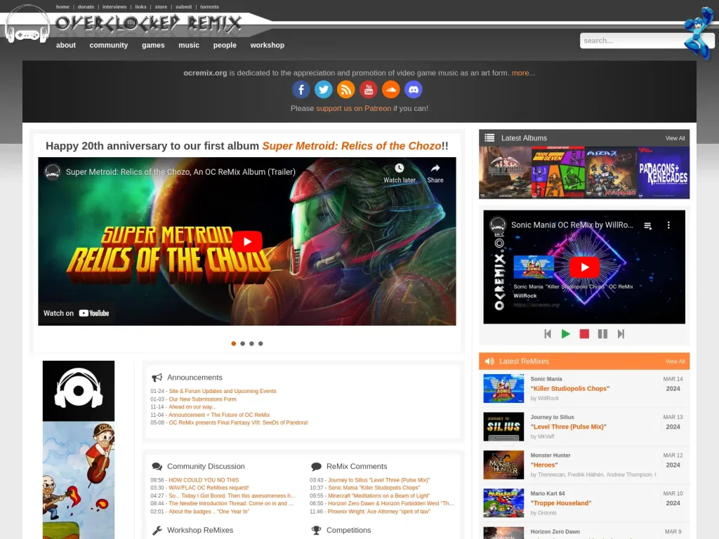 Um screenshot do website OverClocked Remix.