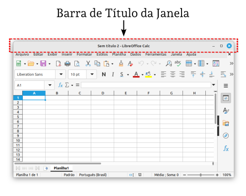 A barra de título da janela do LibreOffice Calc rodando no Linux Mint.