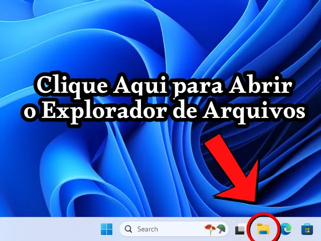 Onde clicar para abrir o Explorador de Arquivos na barra de tarefas do Windows 11, que já vem fixado por padrão.