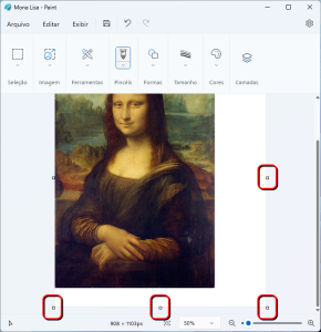 Onde ficam as alças de redimensionamento do Paint do Windows 11.