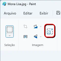 Onde fica o botão de redimensionar no Paint (retângulo vermelho).