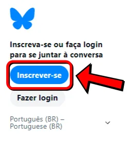 Um botão azul "Inscrever-se" entre o texto "Inscreva-se ou faça login para se juntar à conversa" e "Fazer login."