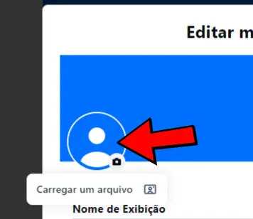 Um circulo com um pequeno ícone de câmera fotográfica e uma seta apontando para ele, debaixo um menu com uma única opção: "Carregar um arquivo."